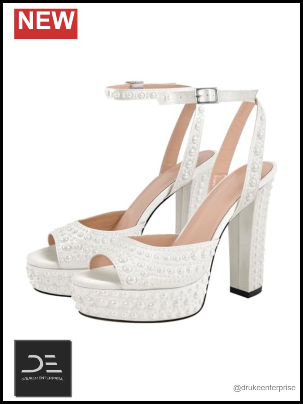 Platform Pearl Chunky Heel Wedding Sandals Ankle Strap Open Toe Party Prom
